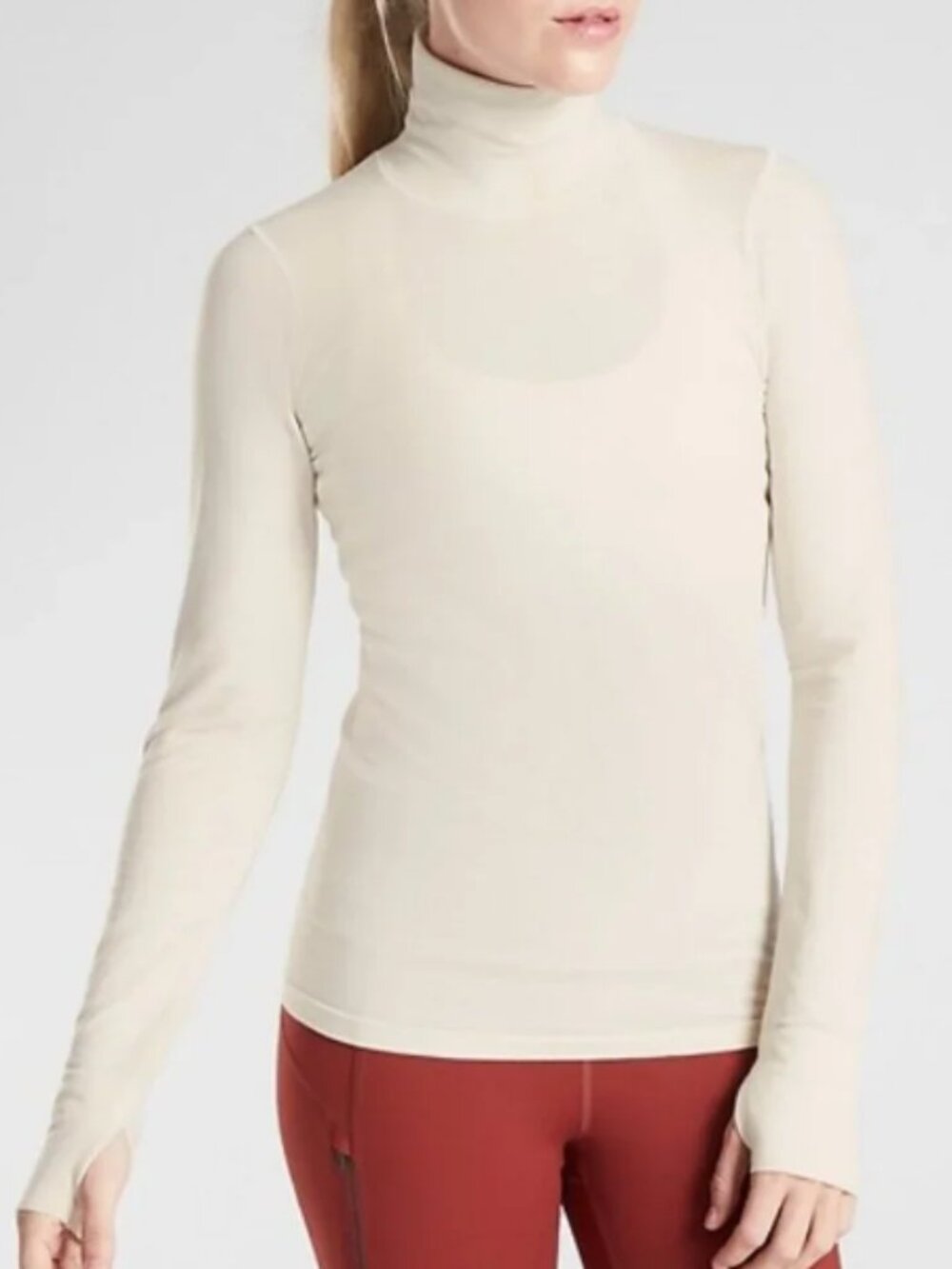 Athleta Foresthill Ascent Seamless Turtleneck Baselayer Tee Ivory Cream M